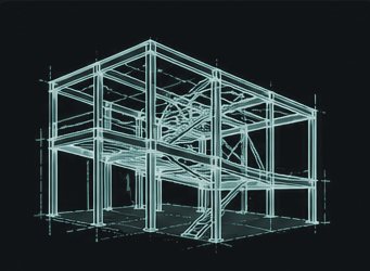 Skizze eines Stahlskeletts als 3D-Konstruktion